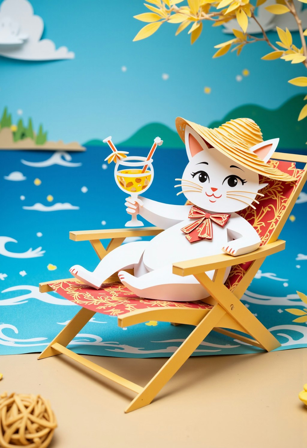 海でくつろぐ猫