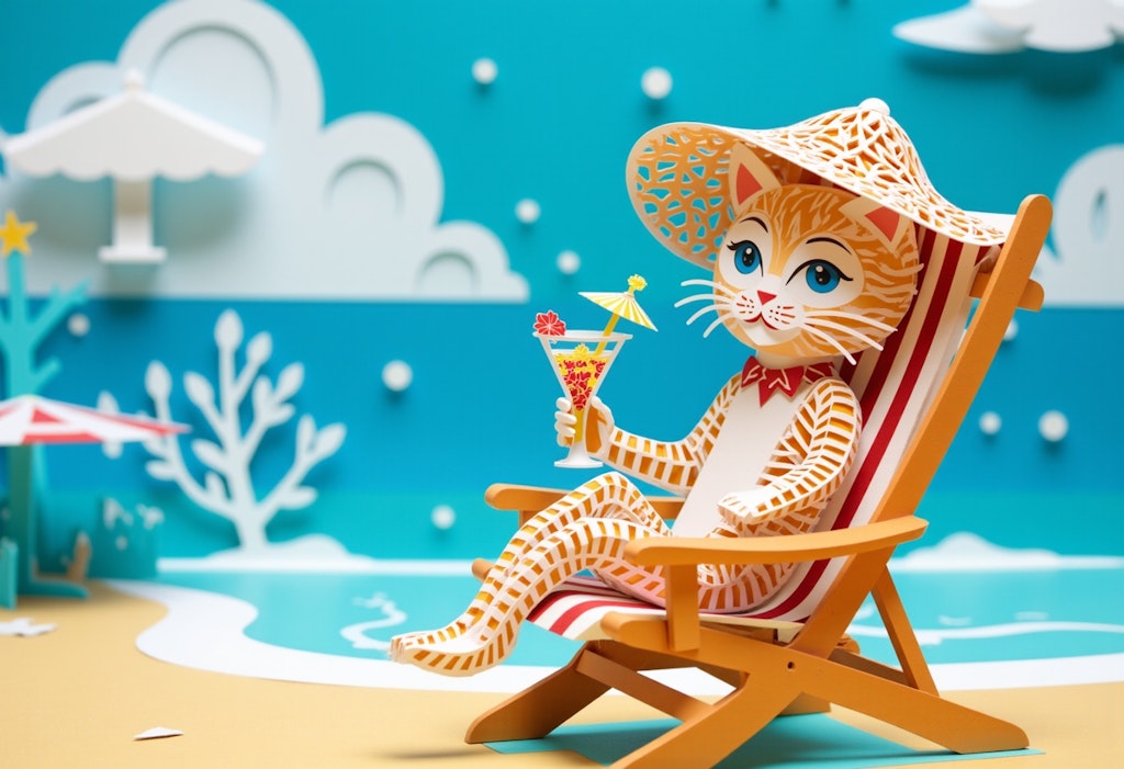 海でくつろぐ猫