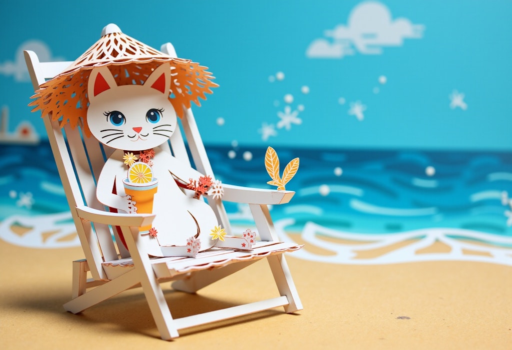 海でくつろぐ猫