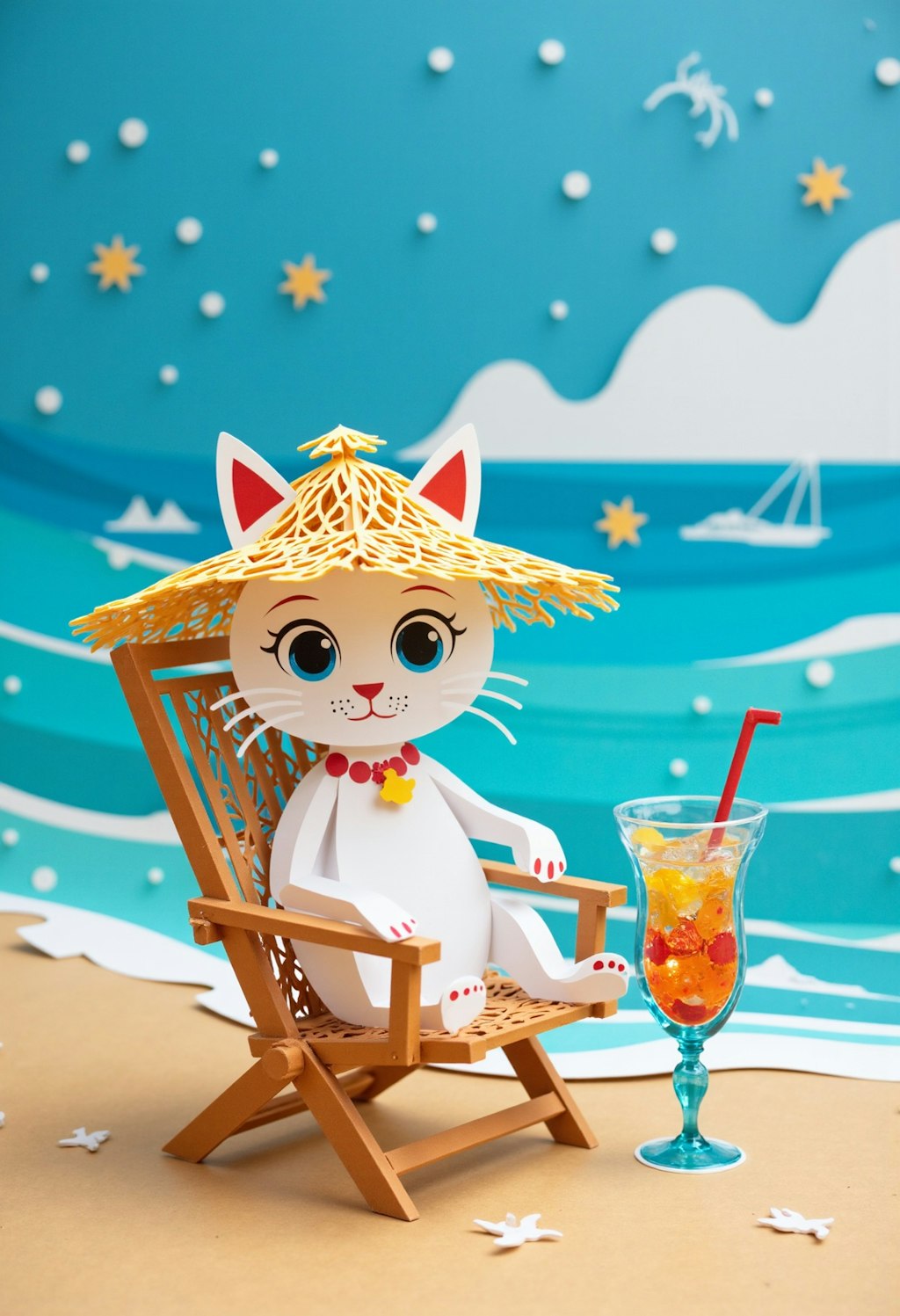 海でくつろぐ猫