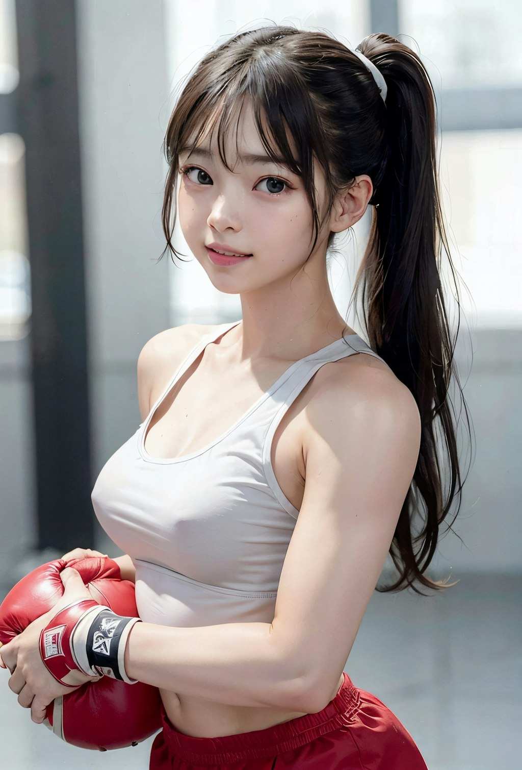 試合前の美少女ボクサー