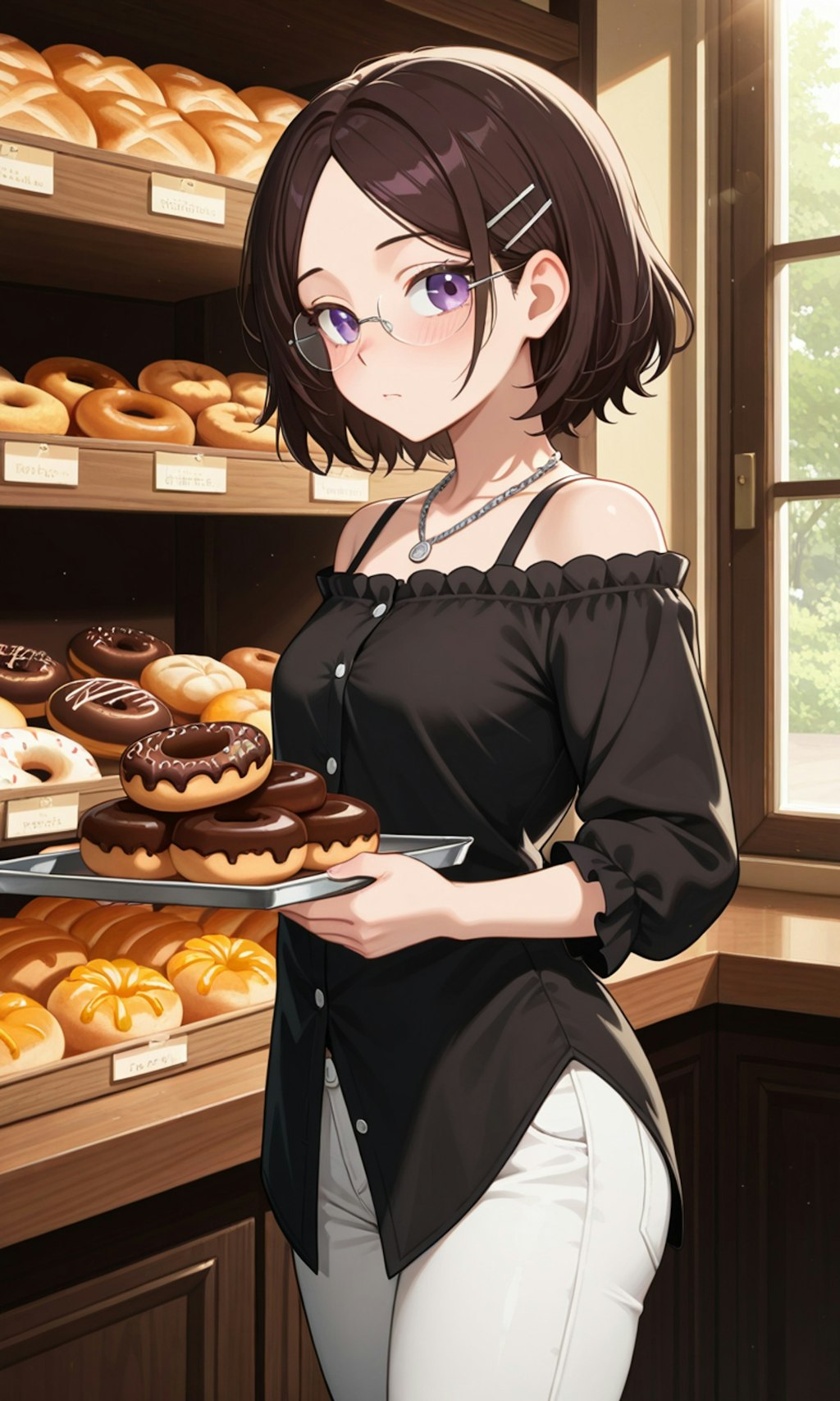 眼鏡っ娘と偶然ドーナツ屋さんで鉢合わせ