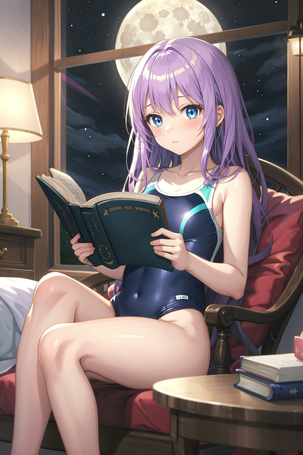 読書してるスク水ガール