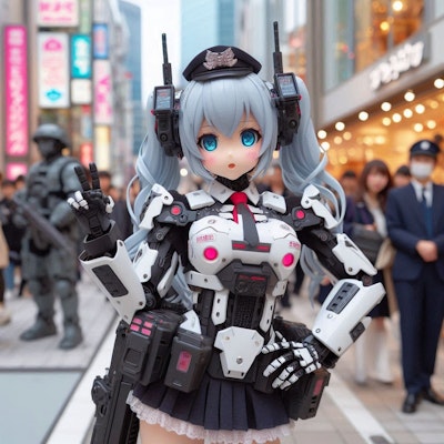 日本の萌え系婦警服を着たメカ娘
