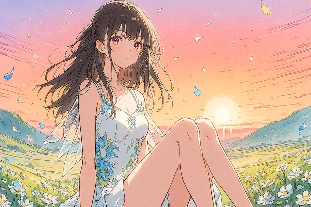 夕日の中の女の子