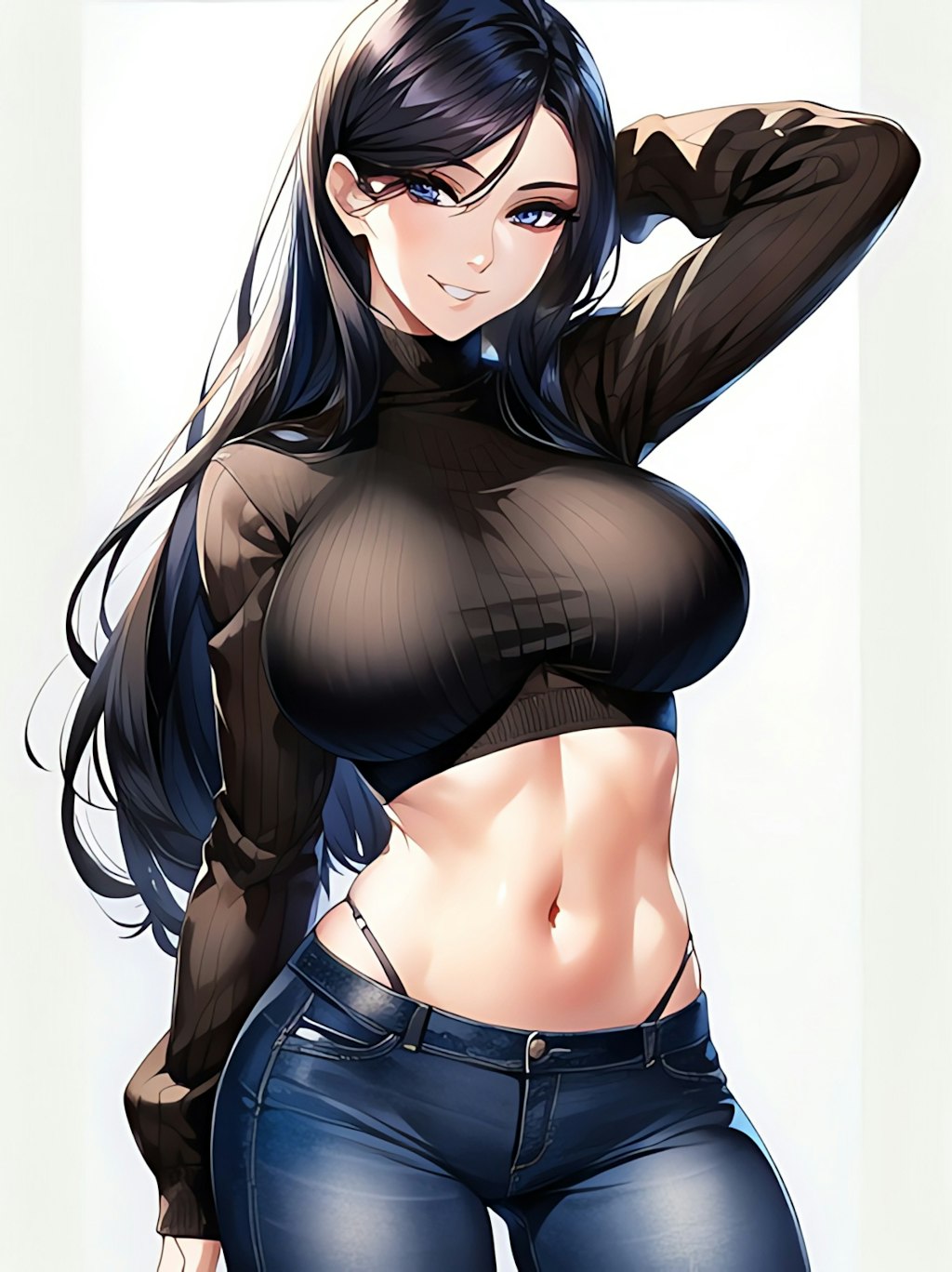 へそ出し黒ニットの巨乳お姉さん達