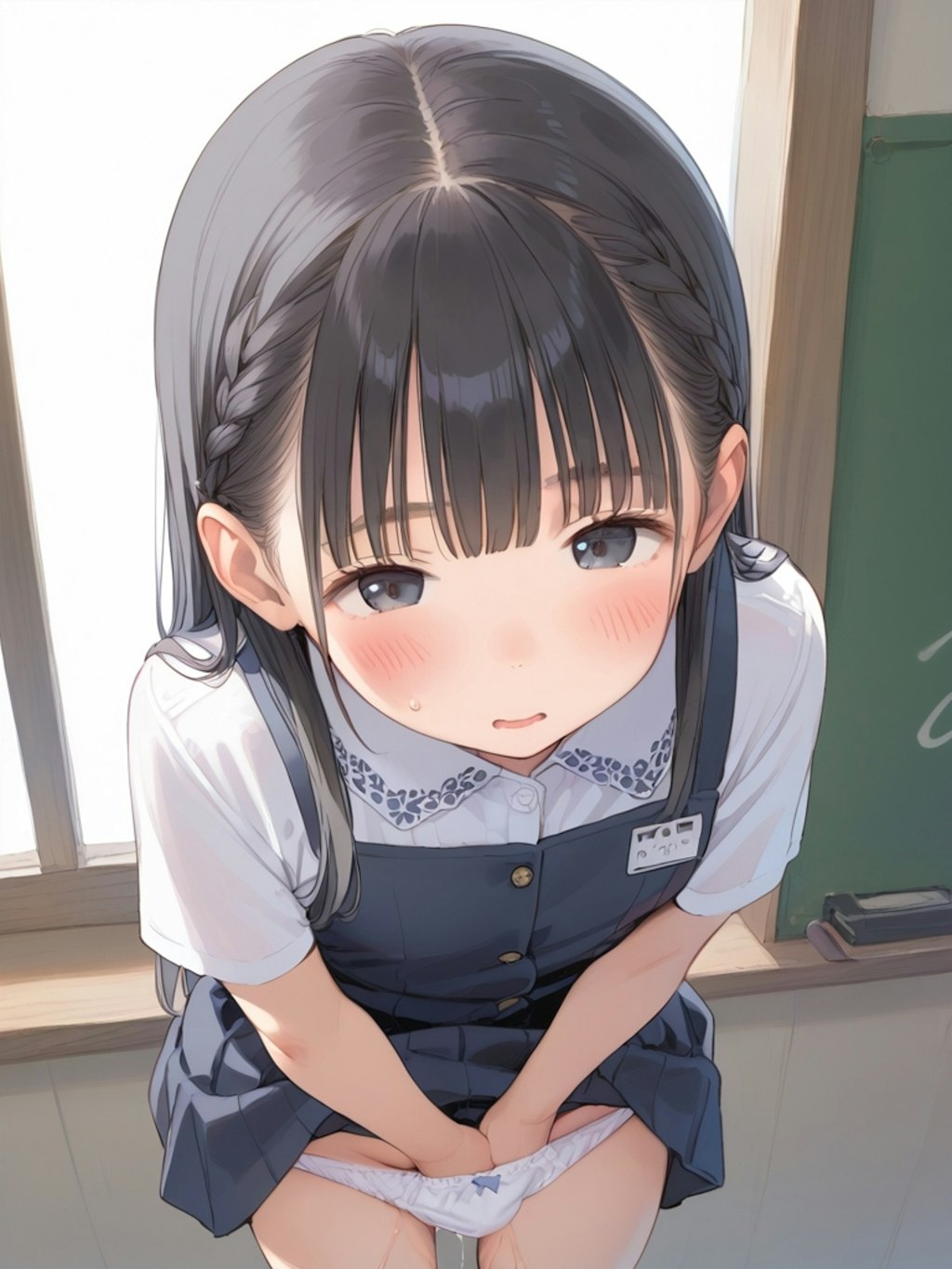 吊りスカート長髪〇リJ〇ちゃんが教室でオ〇ニー