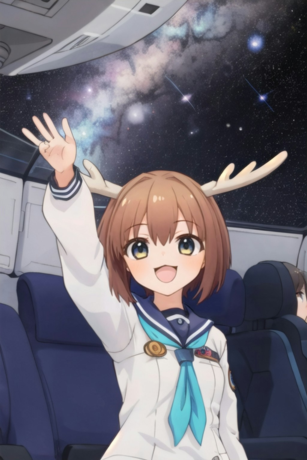 鹿乃子のこ、宇宙船からアンドロメダ星雲を見て喜ぶ