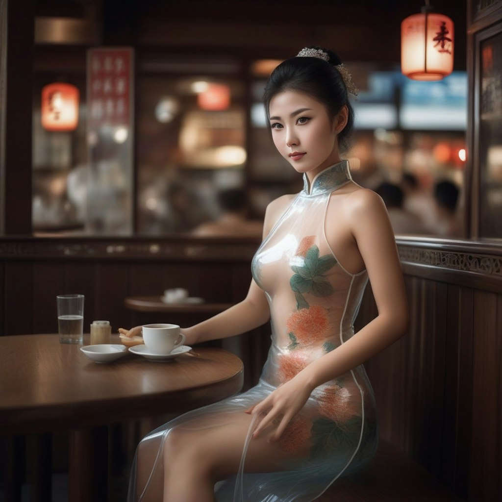 シースルーチャイナで朝食を　Transparency Cheongsam