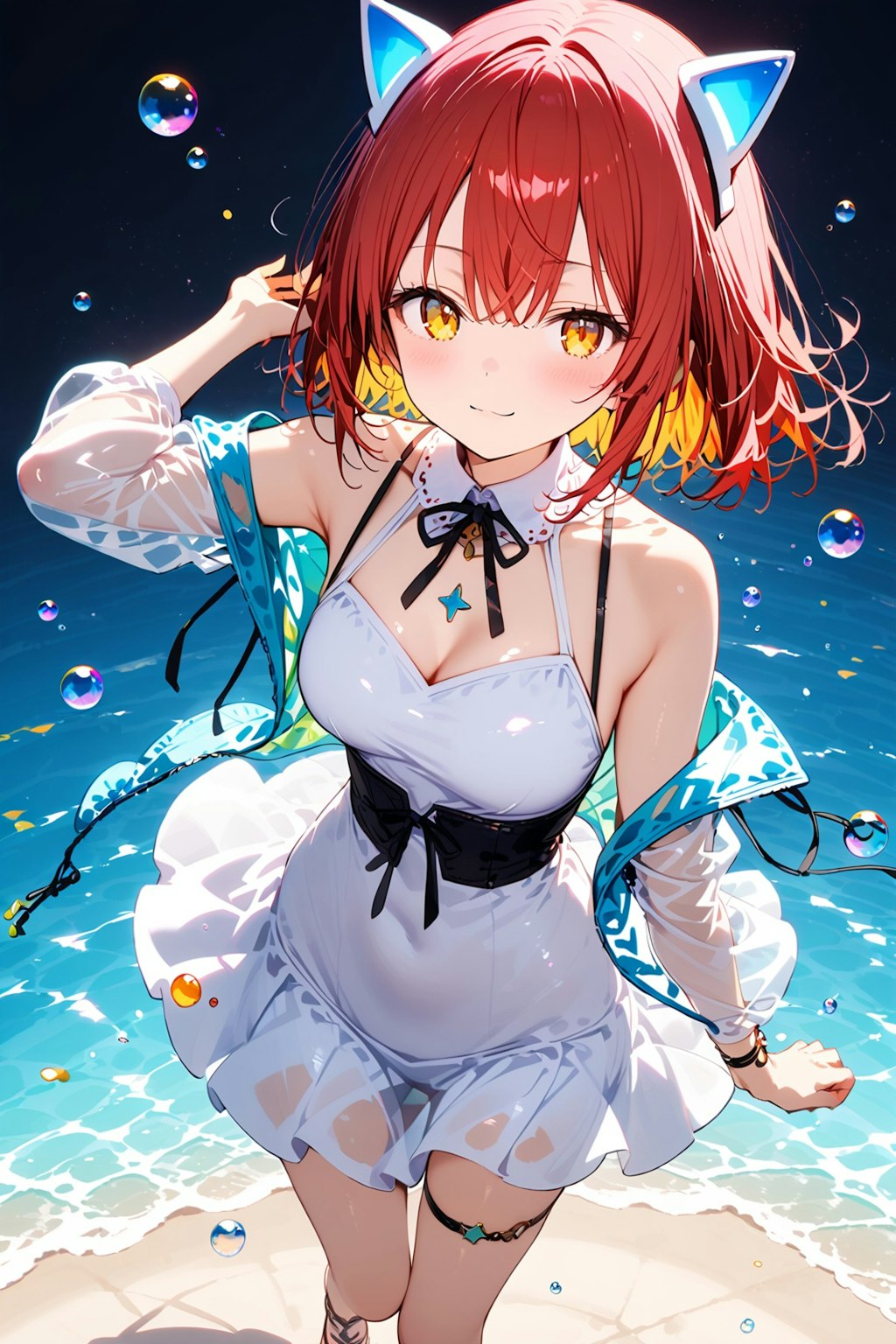 赤髪白ドレス(キラキラの水玉)_20250715