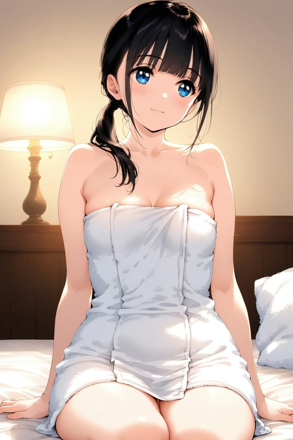 寝室で夫を待つ若妻