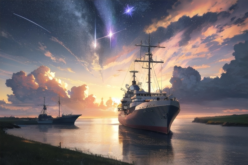軍艦と星空