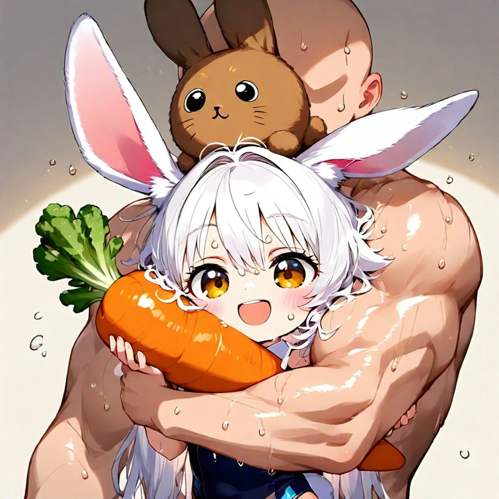 マッチョに守られるうさ耳ガール