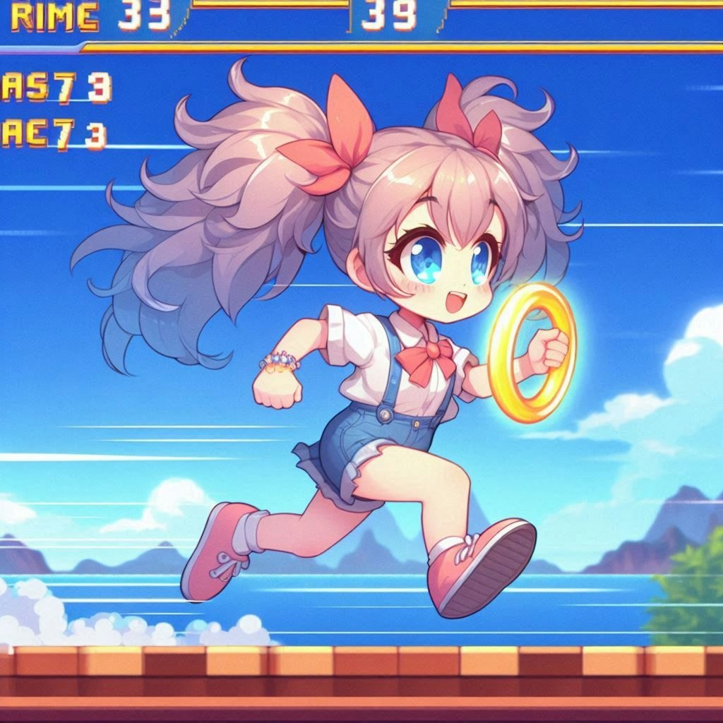 音速で輪を取るアクションゲームの小さな女の子