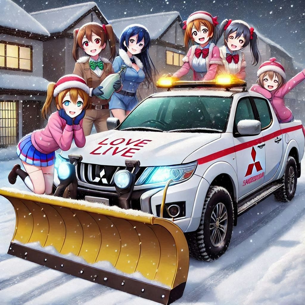 ラブライブキャラと三菱トライトン除雪車