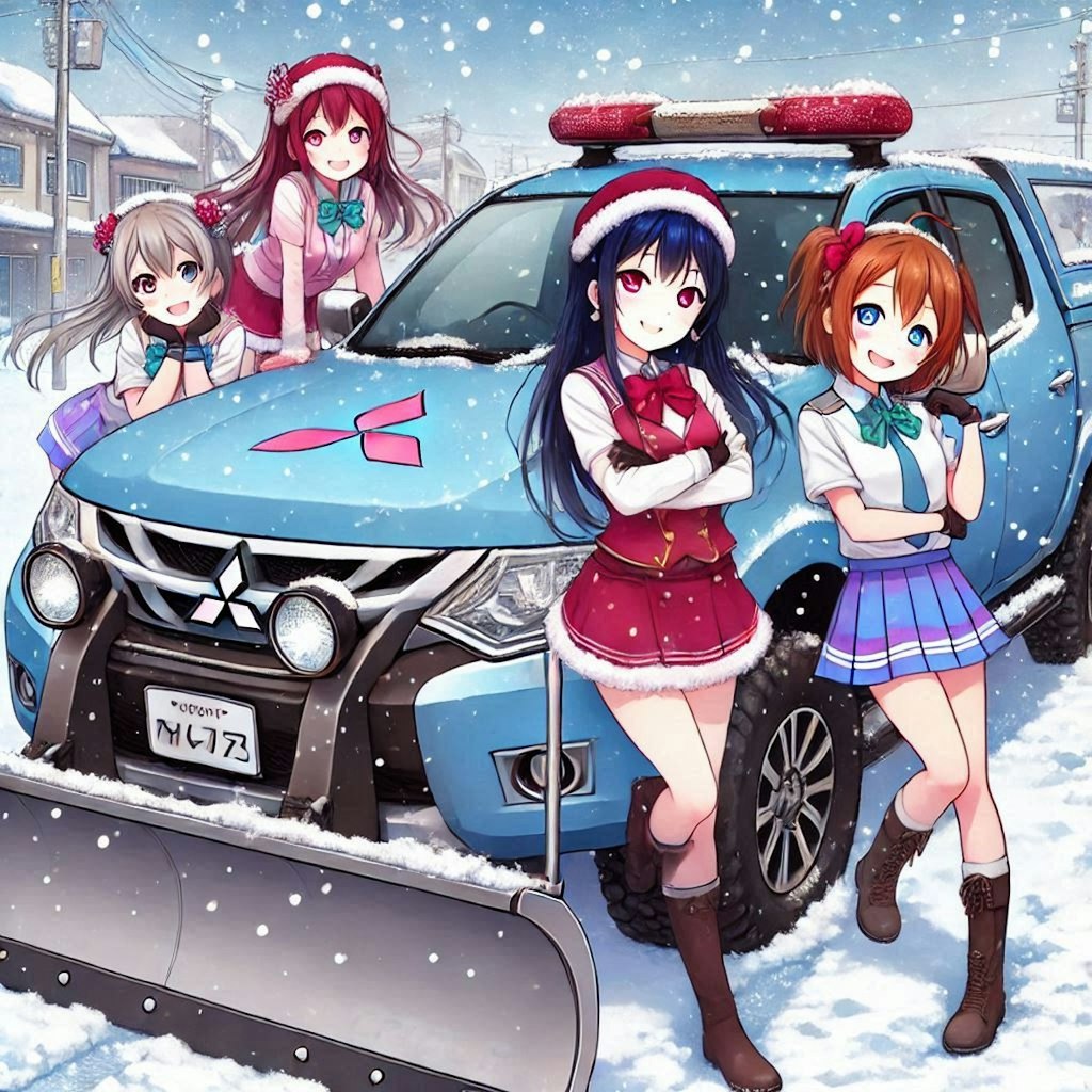 ラブライブキャラと三菱トライトン除雪車