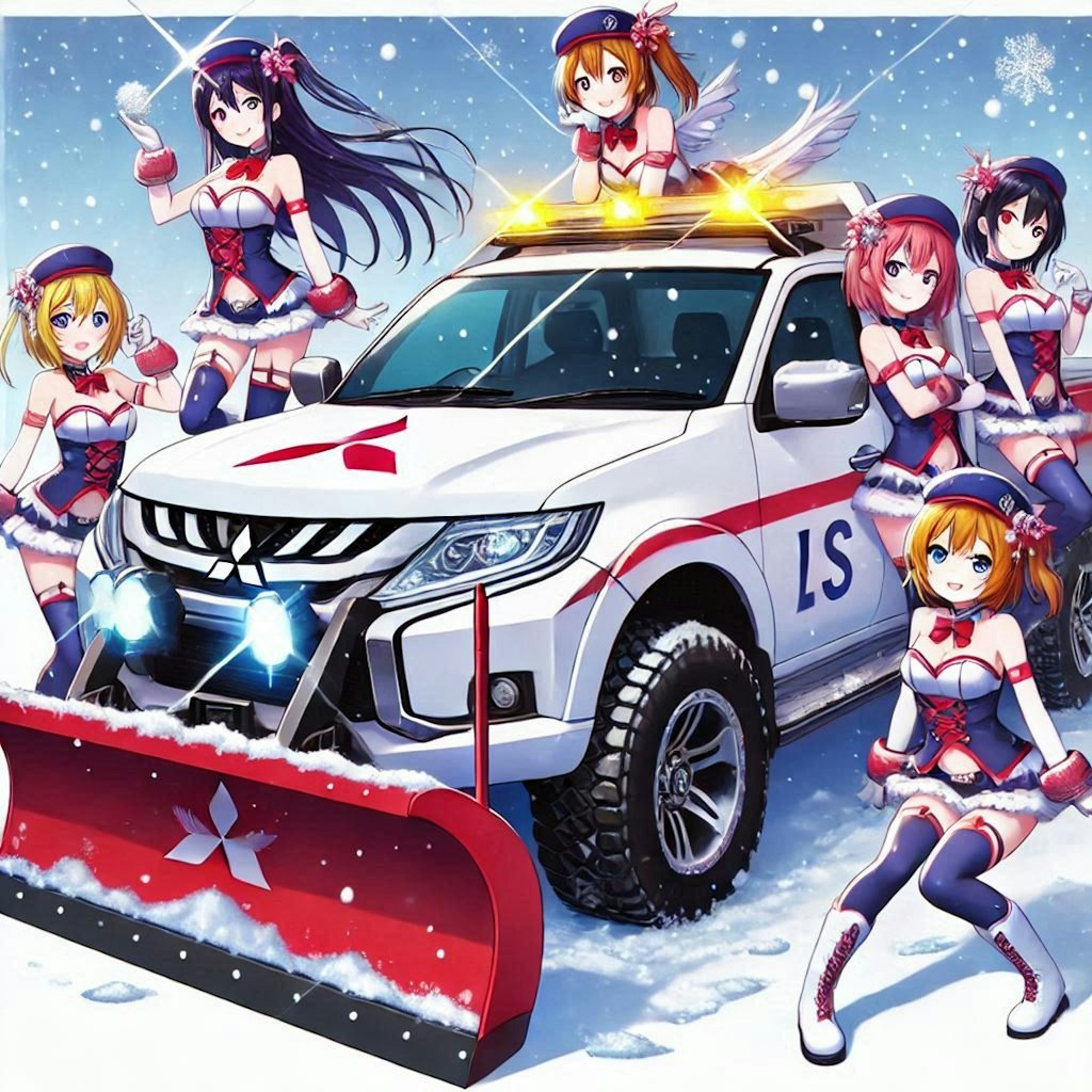 ラブライブキャラと三菱トライトン除雪車