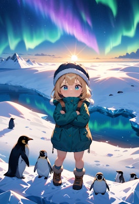 【行きたい旅先】南極でペンギンと腕を組んで仁王立ちする少女