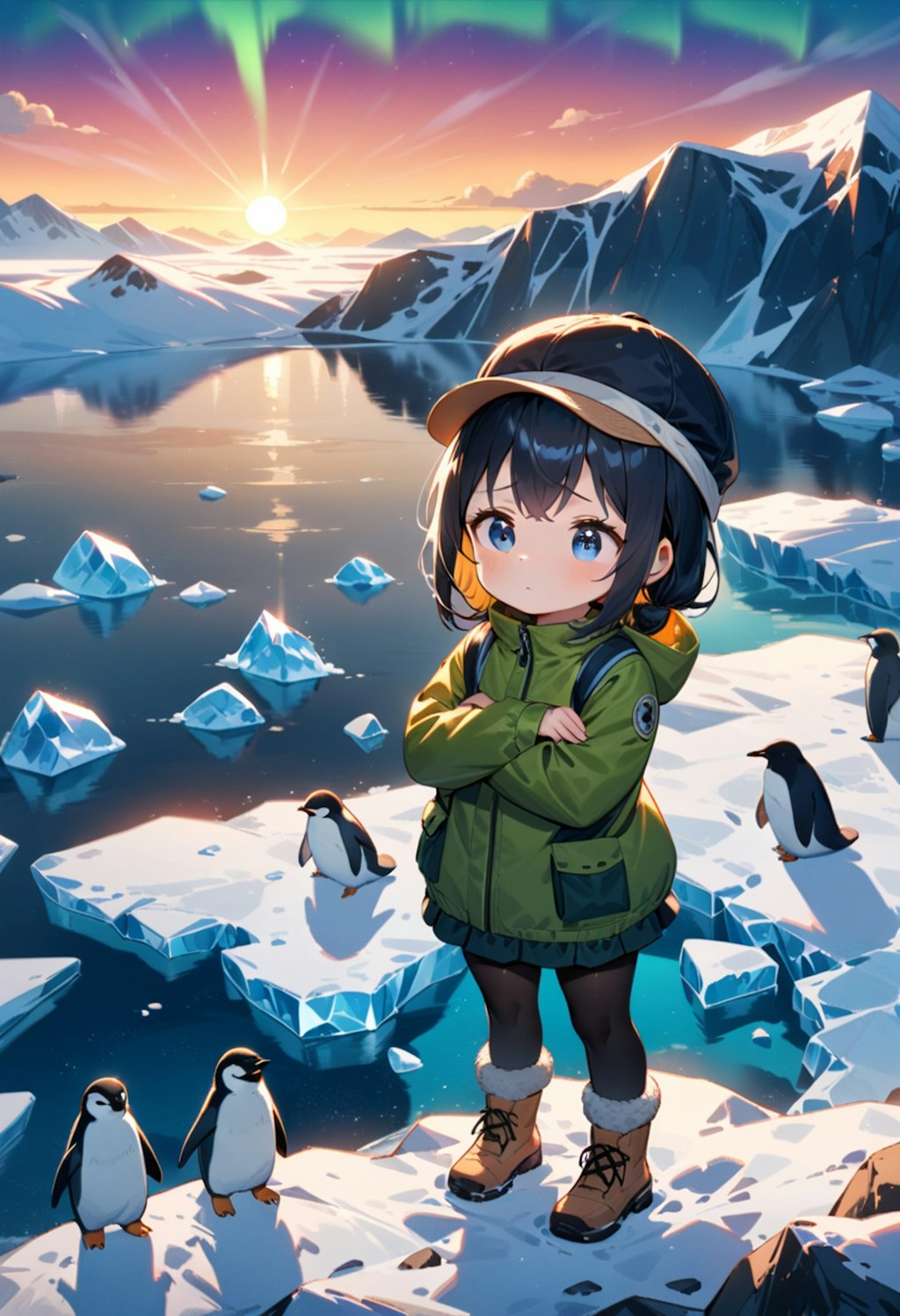 【行きたい旅先】南極でペンギンと腕を組んで仁王立ちする少女