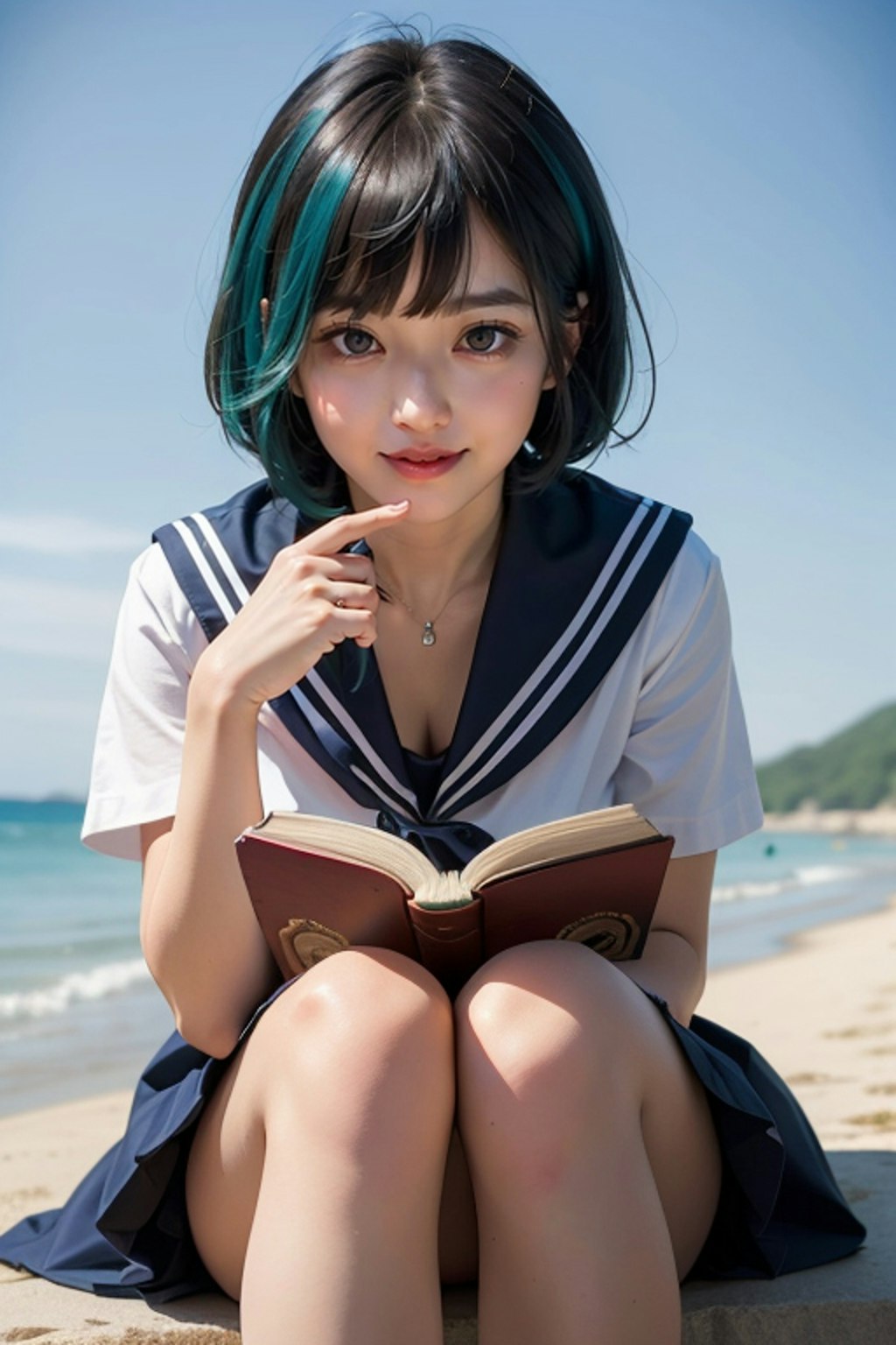 読書　青髪メッシュ