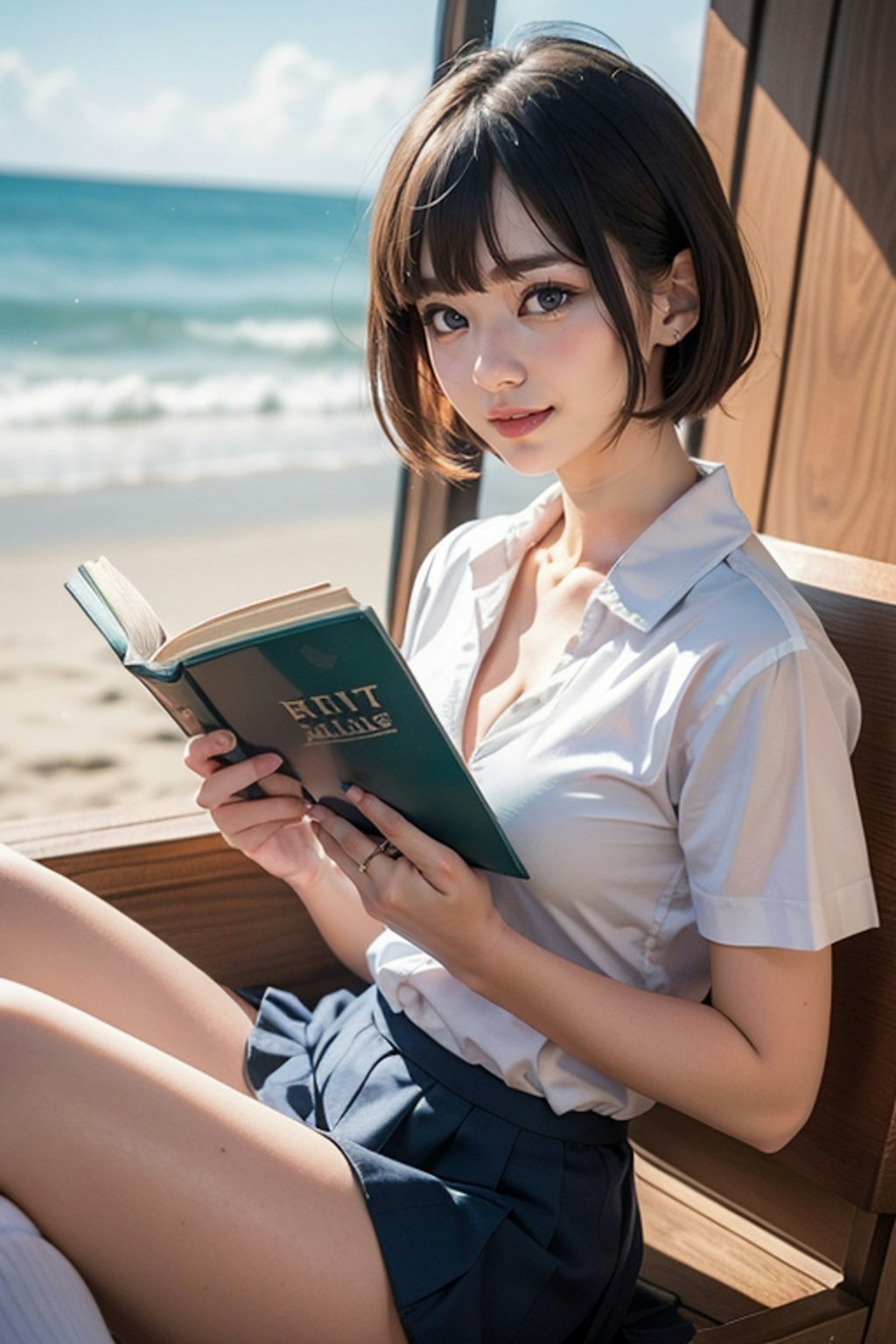 読書　青髪メッシュ