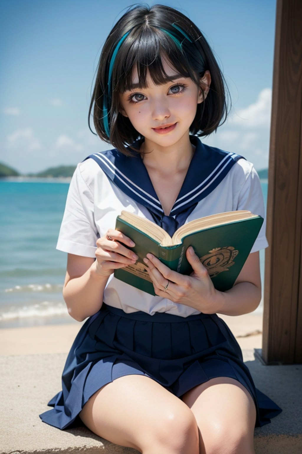 読書　青髪メッシュ