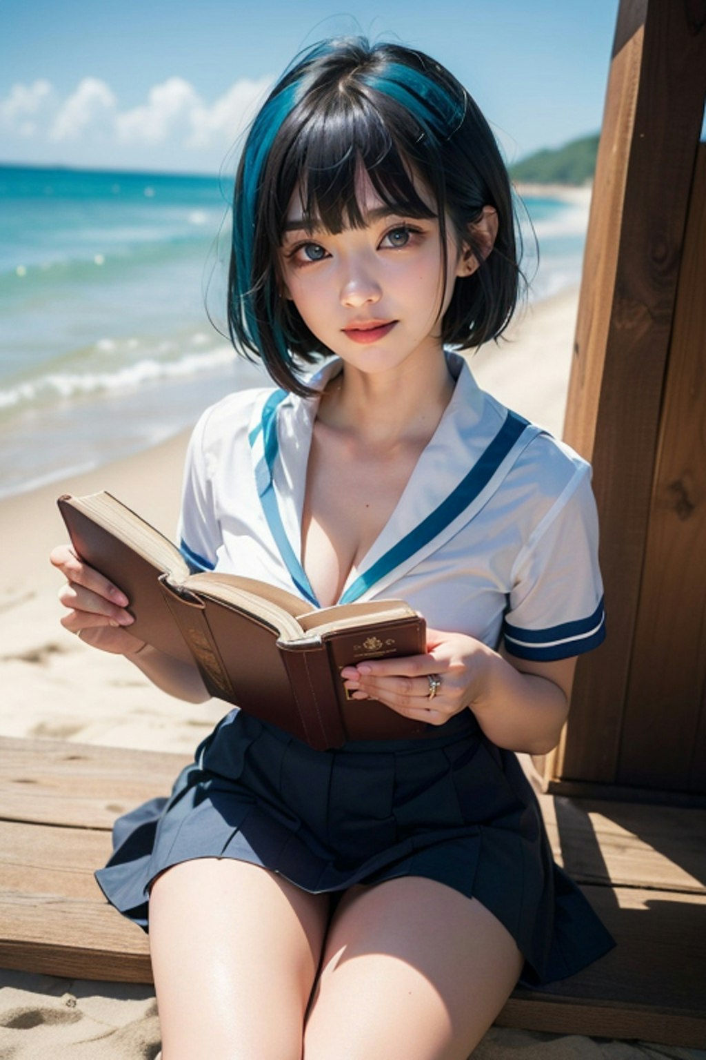 読書　青髪メッシュ