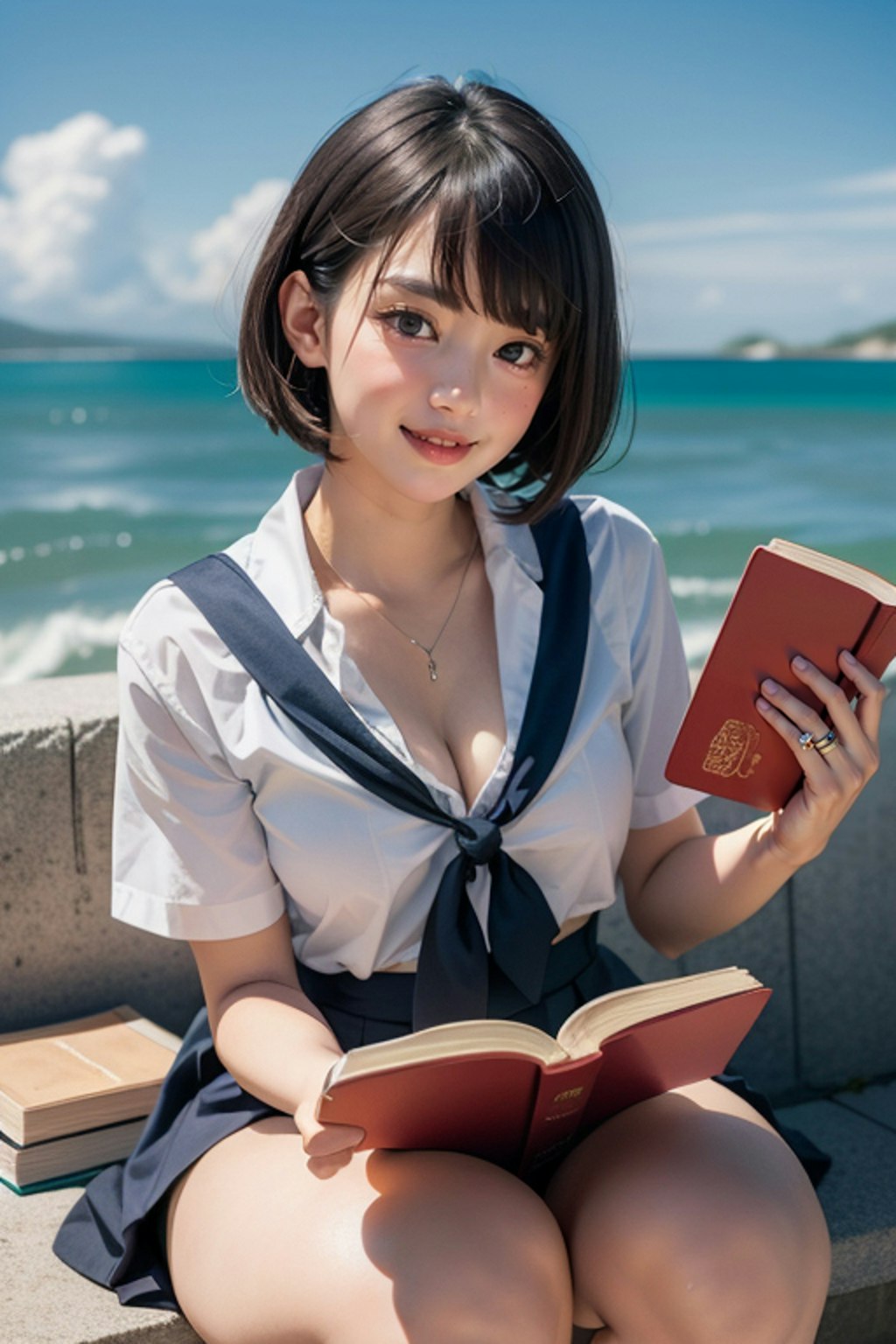 読書　青髪メッシュ