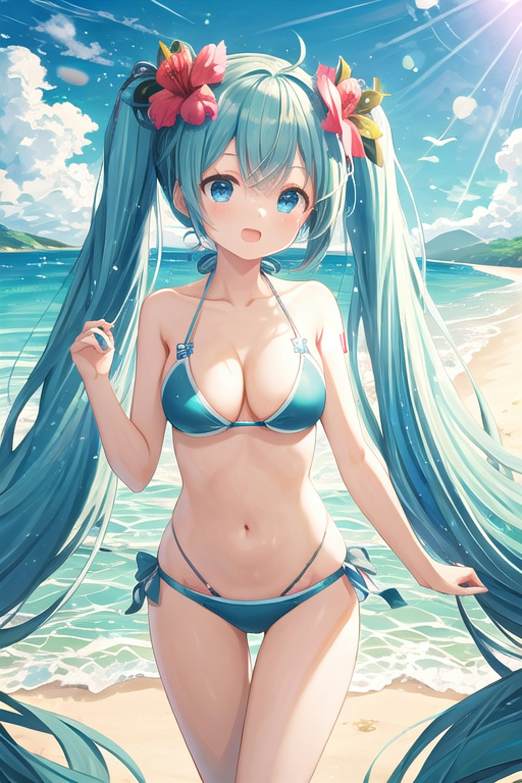 夏の浜辺の可愛い天使ちゃん