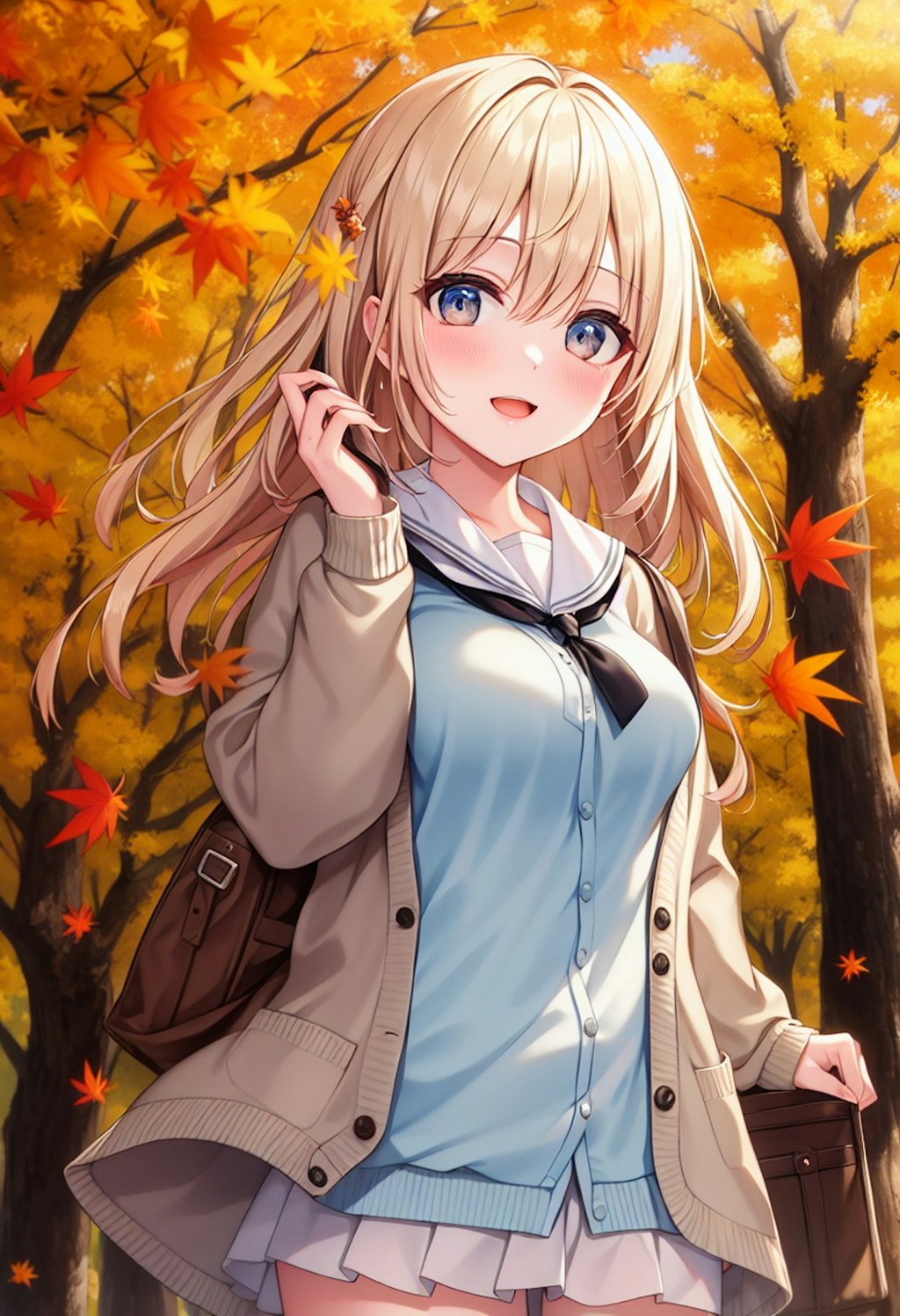 紅葉の中の少女