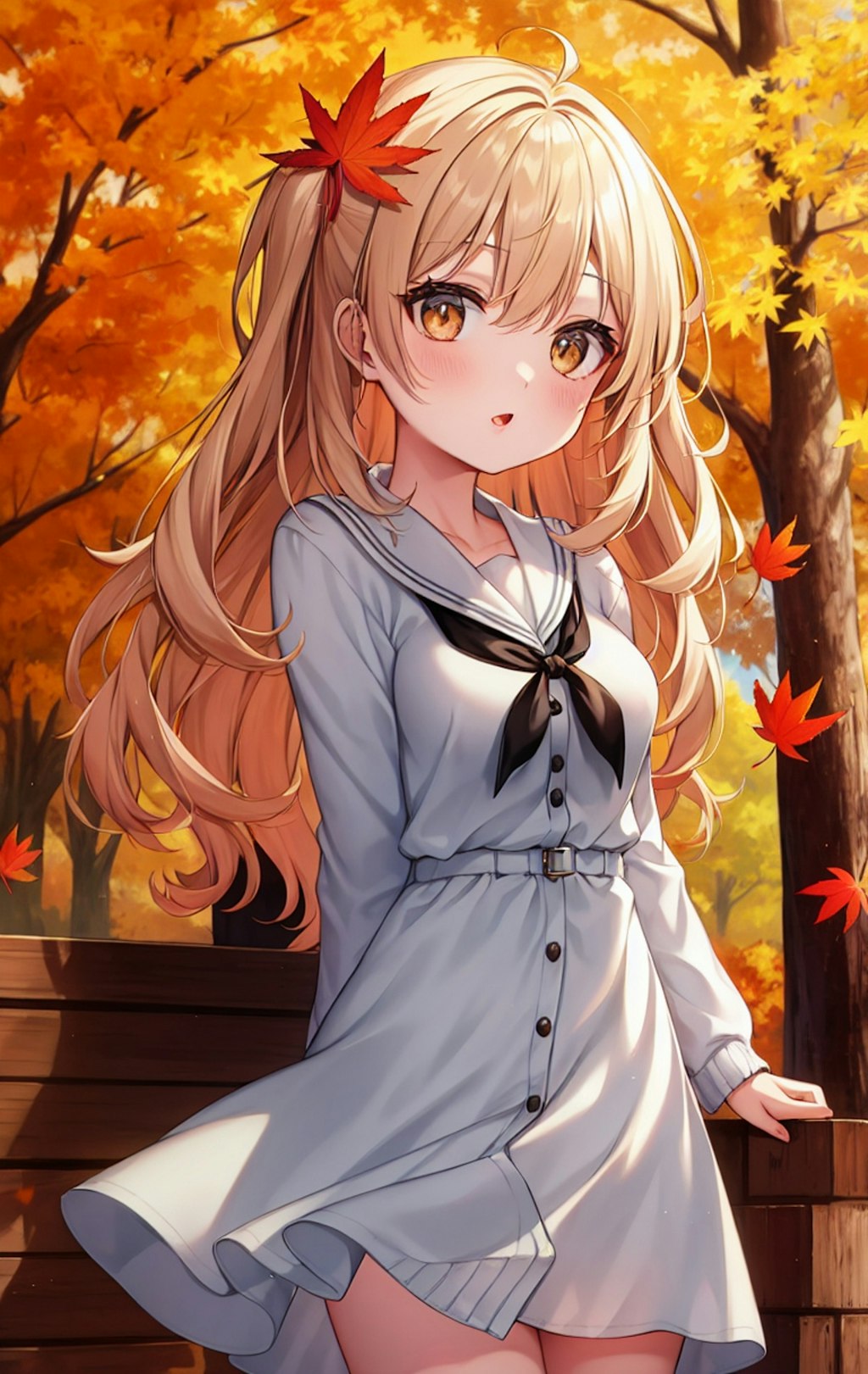 紅葉の中の少女