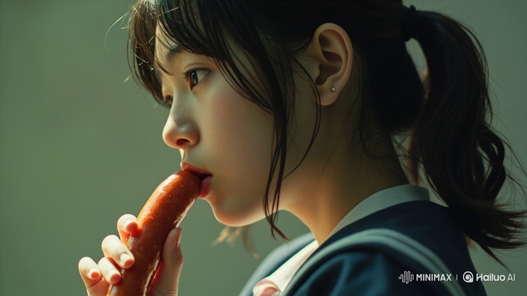 ソーセージを咥える女子高生