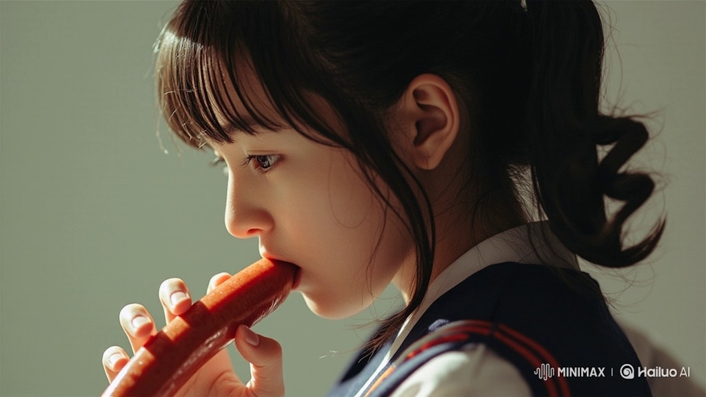 ソーセージを咥える女子高生