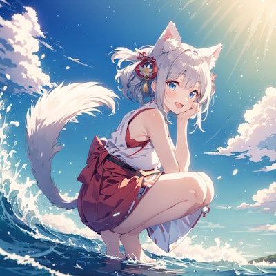 猫巫女様、初めて海で遊ぶ