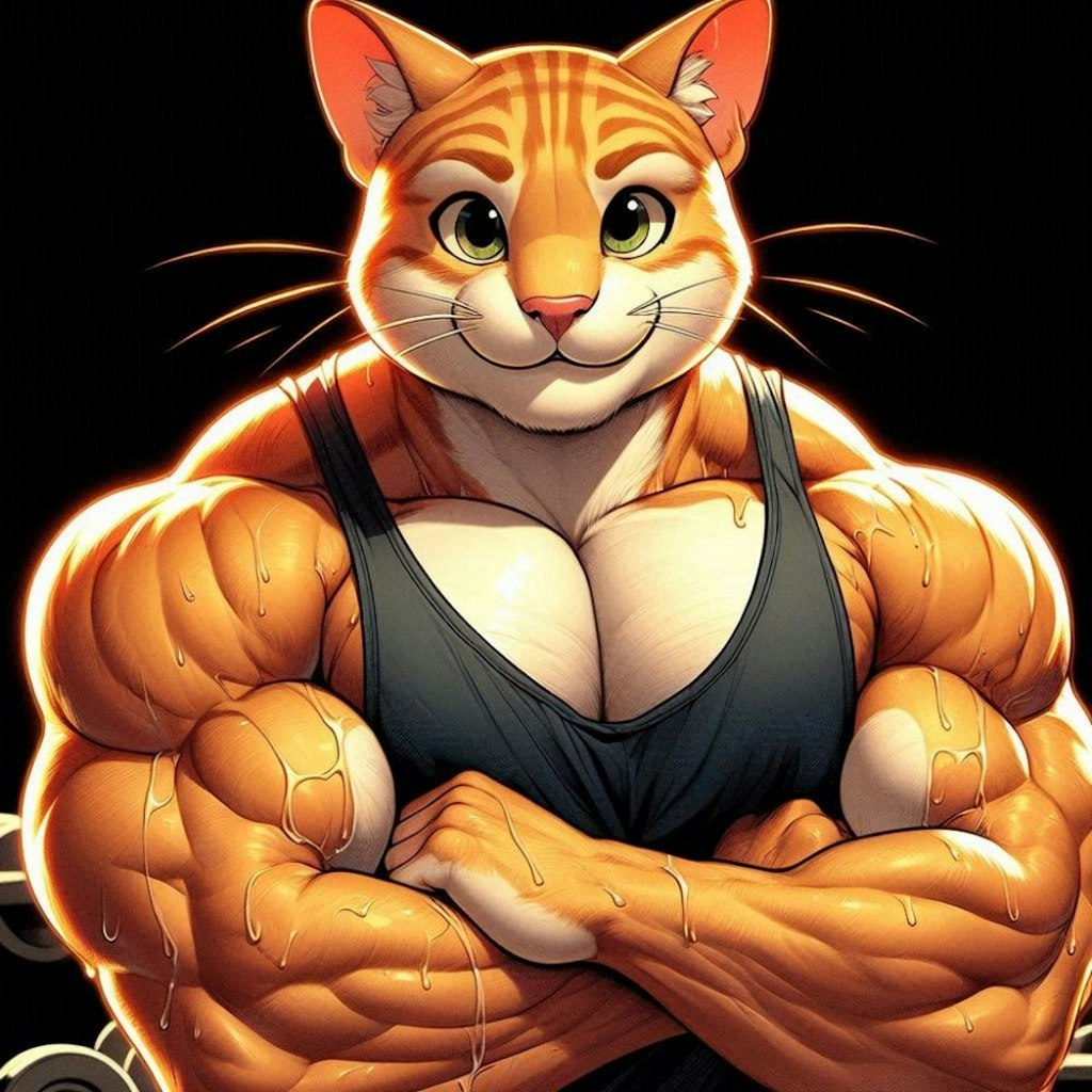ファンタジー風 タンクトップでポージングする筋肉猫