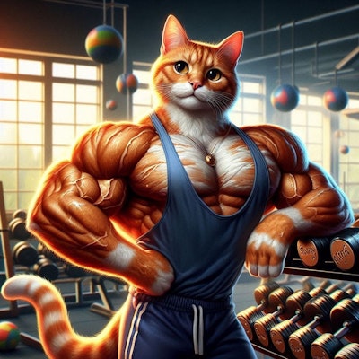 ファンタジー風 タンクトップでポージングする筋肉猫