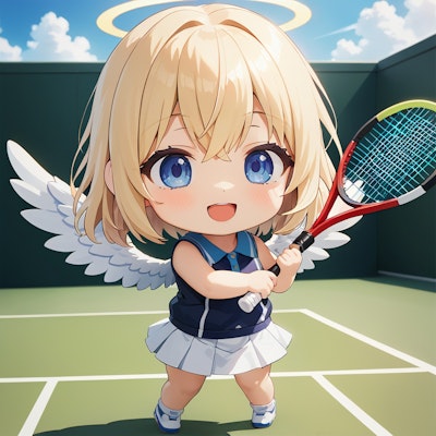天使と人間のテニスの試合・・・が始まらない(-_-;