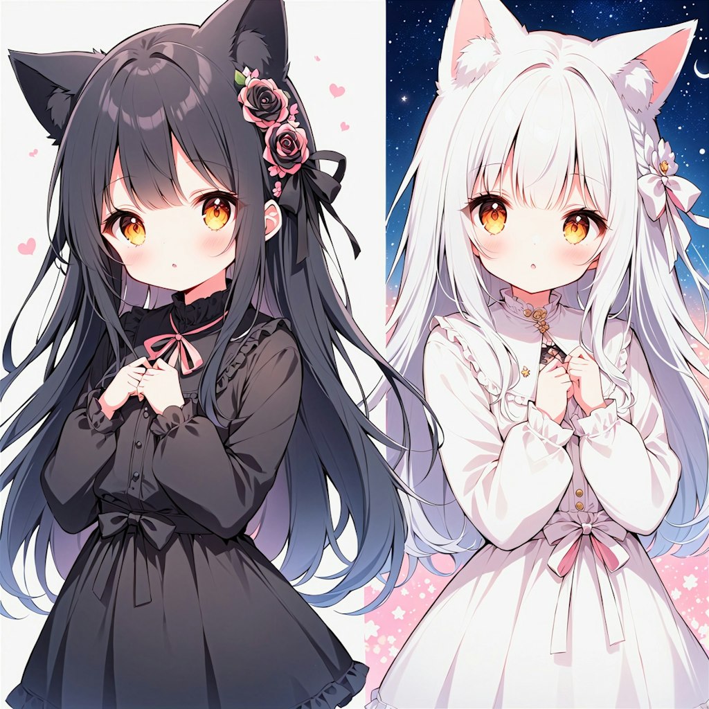 黒猫と白猫が
