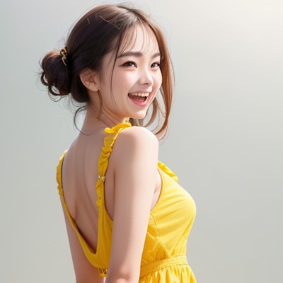 満面な笑みの黄色いドレスの女の子