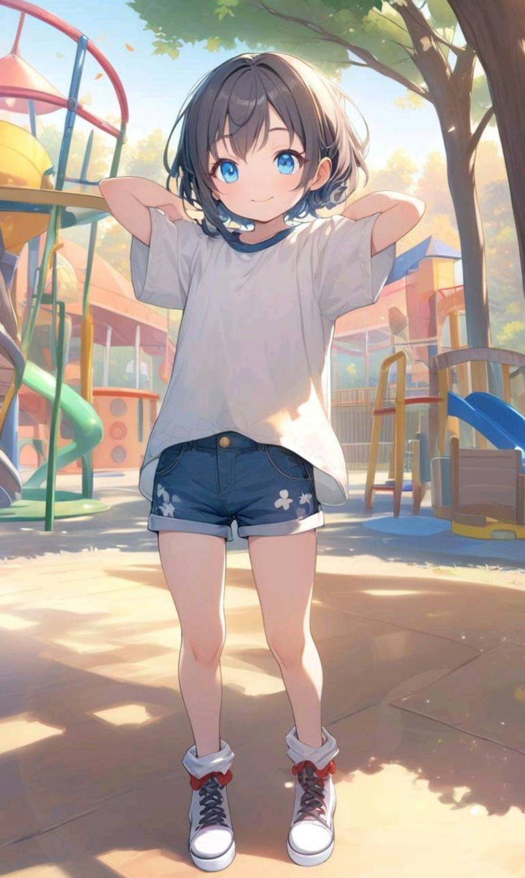 公園で遊ぶ小さな女の子