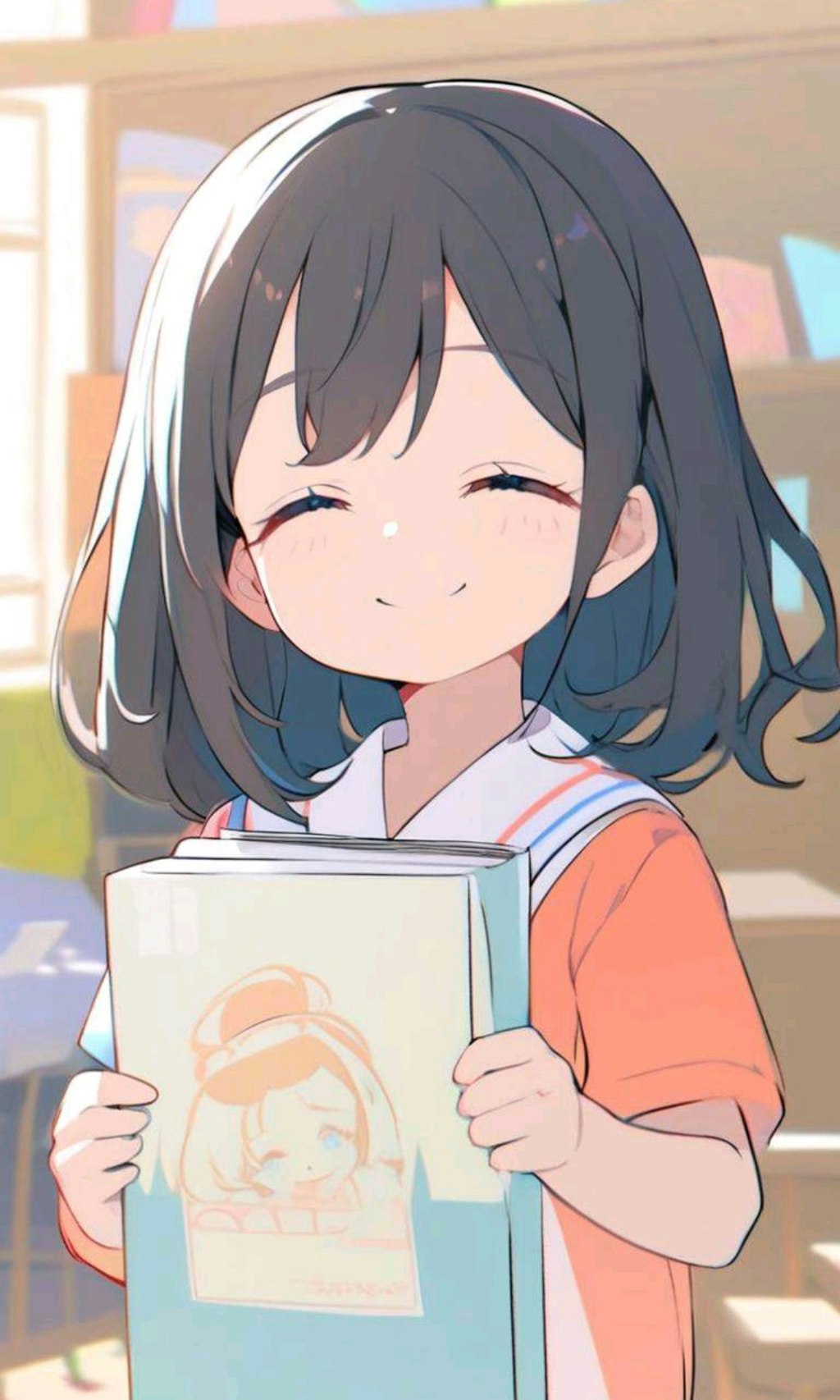 教科書を見せてくれる小さな女の子