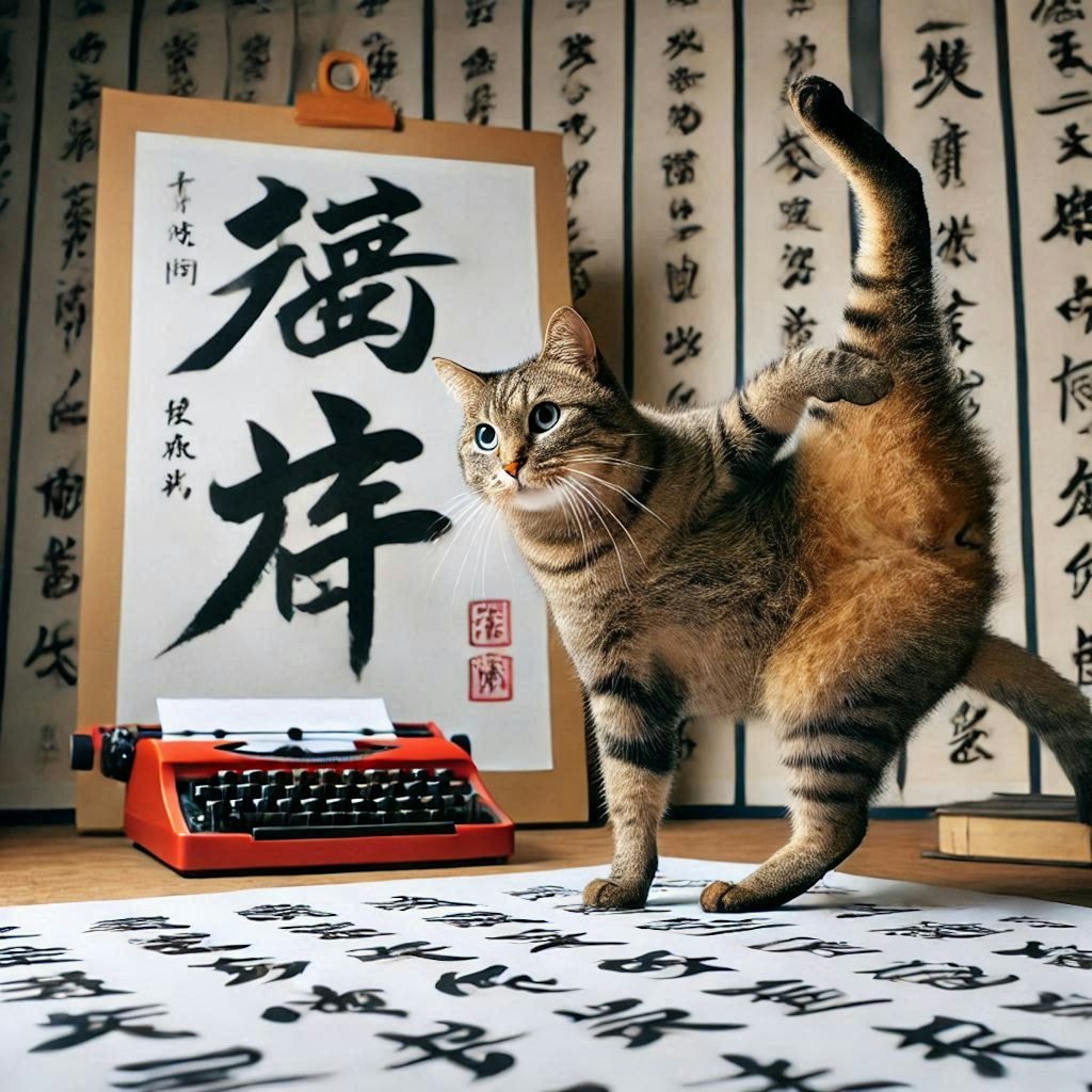 書道する猫