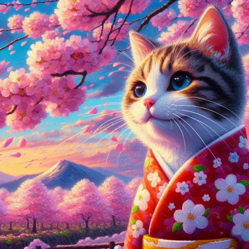 アクリル風 #桜 着物猫