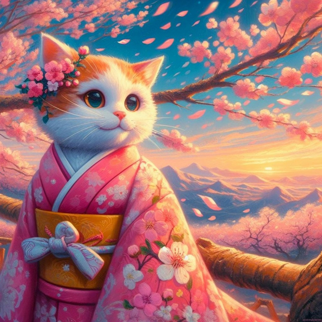 アクリル風 #桜 着物猫