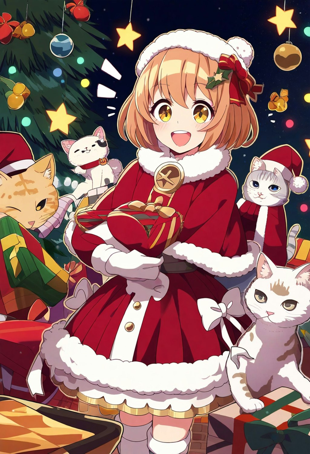 サンタ服少女と猫のクリスマス