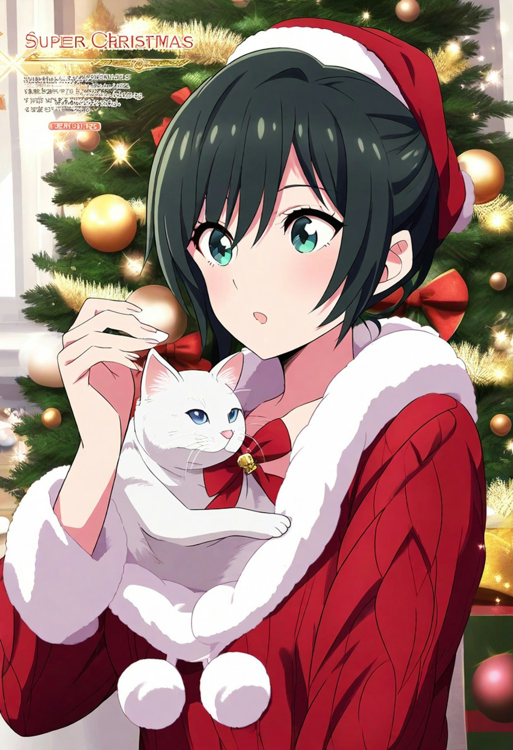 サンタ服少女と猫のクリスマス