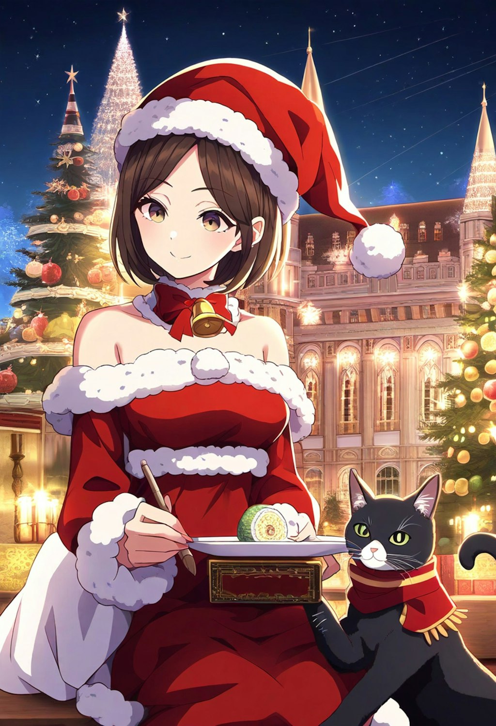 サンタ服少女と猫のクリスマス