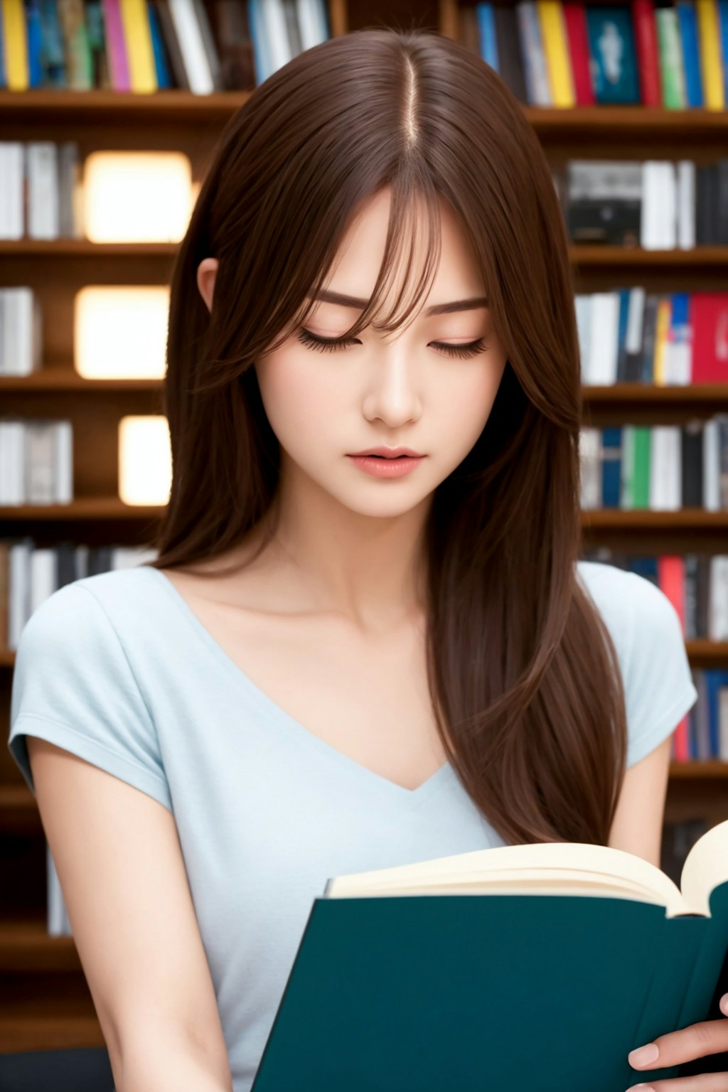 静かに読書する美女