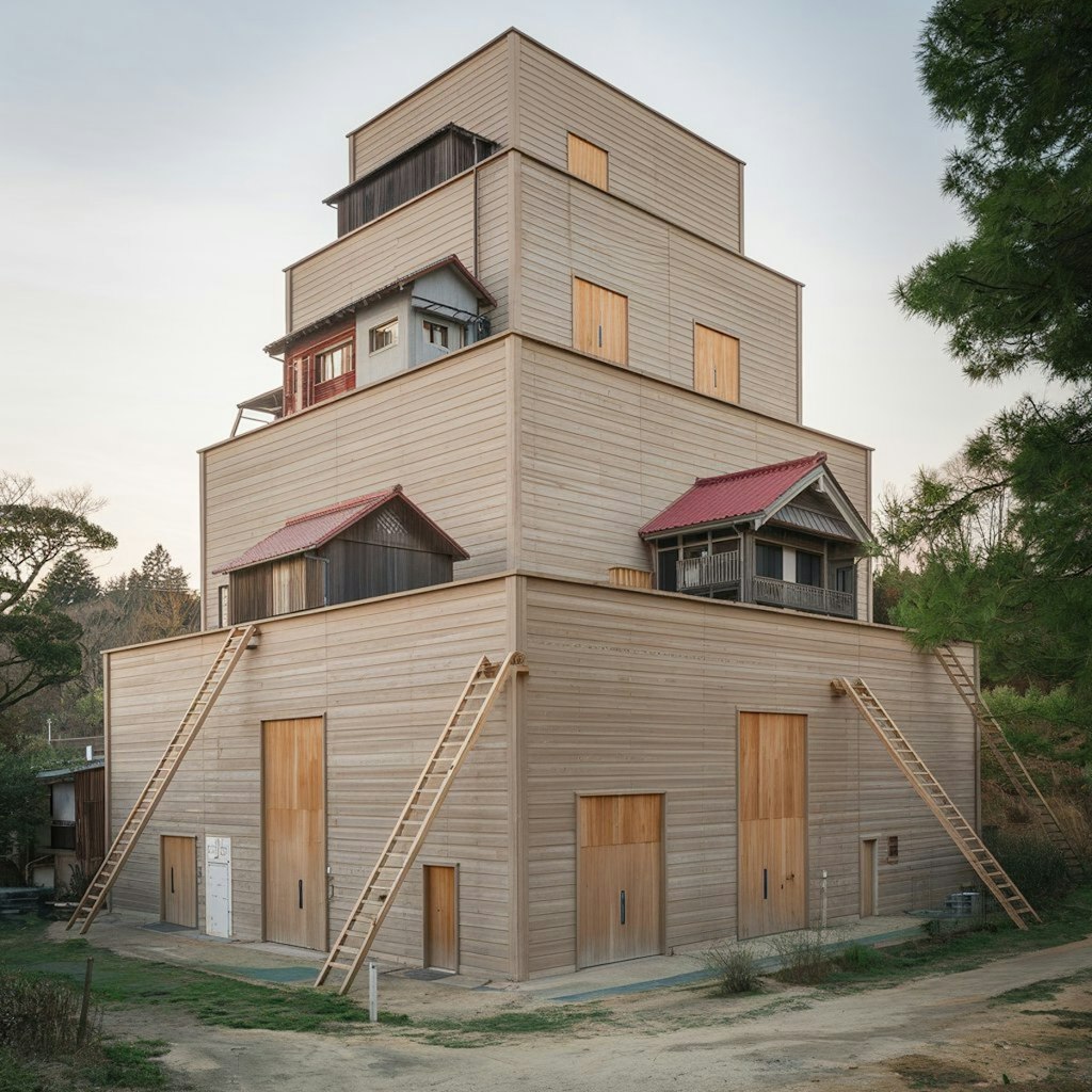 ビルの中に建つ家々