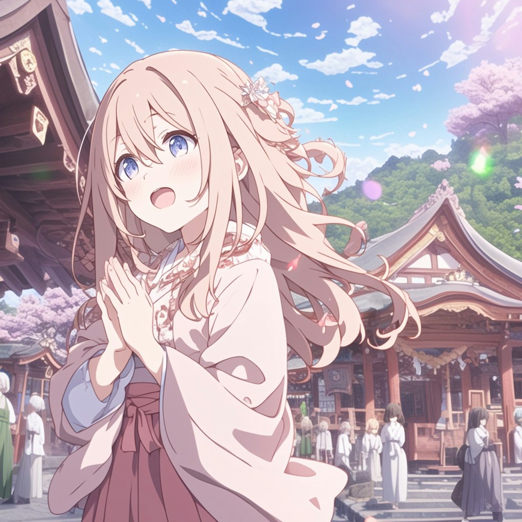 参拝する女の子 A girl worshipping at a shrine